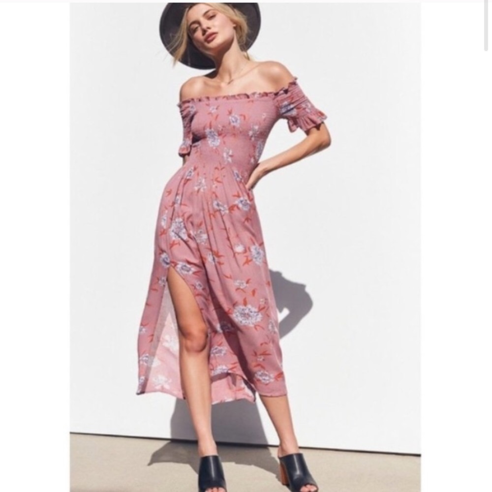 Midi floral dress with smocked top